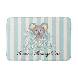 Personalized Pastel Blue Stripe Baby Koala Kids Bath Mat