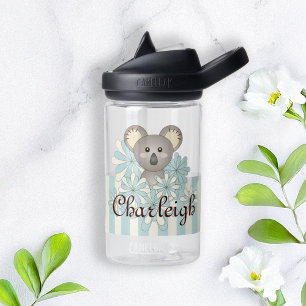 Personalized Pastel Blue Stripe Cute Koala Kids Water Bottle