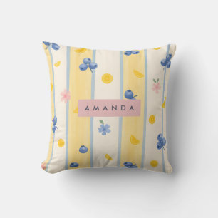Personalized Pastel Blueberry & Lemon Pattern Throw Pillow