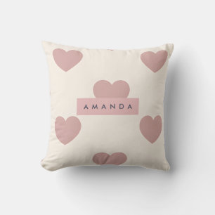 Personalized Pastel Blush Pink Heart Throw Pillow