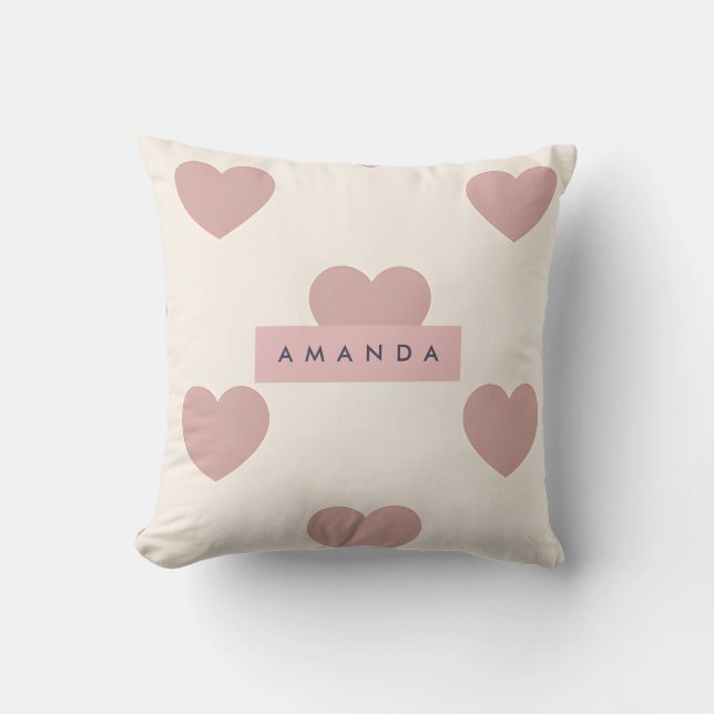 Personalized Pastel Blush Pink Heart Throw Pillow (Front)