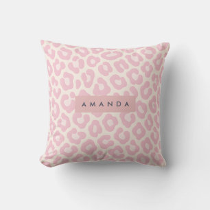 Personalized Pastel Blush Pink Leopard Print Throw Pillow