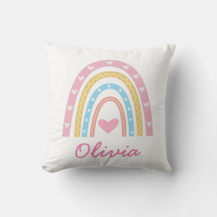 Personalized pastel boho rainbow girl nursery  throw pillow