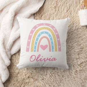 Personalized Pastel boho rainbow Name Nursery  Throw Pillow
