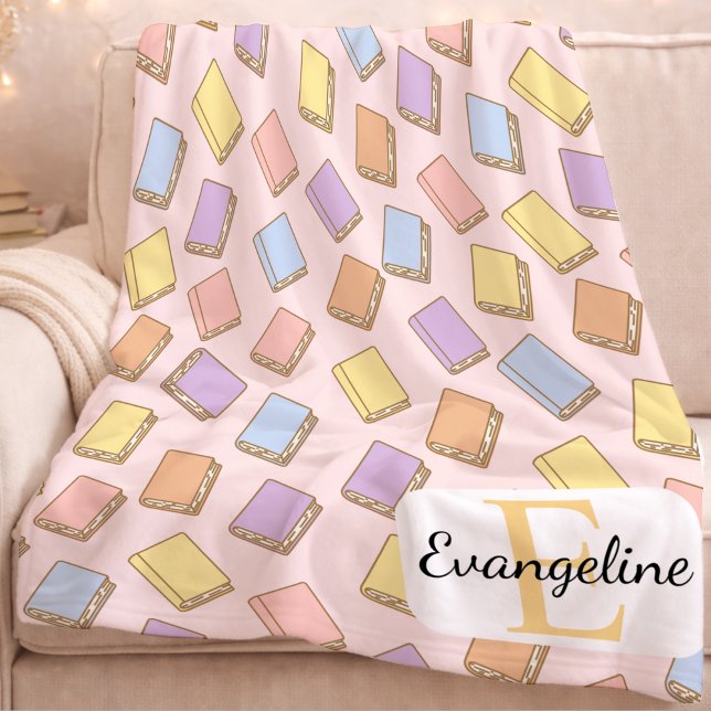 Personalized Pastel Bookish Aesthetic Pattern Pink Fleece Blanket (Creator Uploaded)