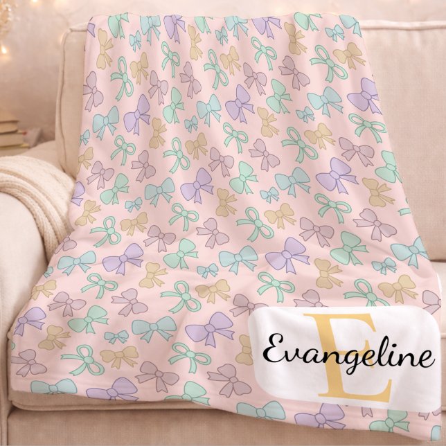 Personalized Pastel Bow Aesthetic Pattern Fleece Blanket (Creator Uploaded)