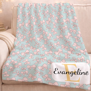 Personalized Pastel Bow Aesthetic Pattern Pink Blu Fleece Blanket