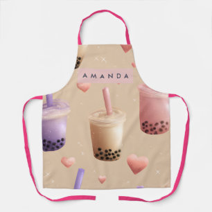 Personalized Pastel Bubble Tea Pattern Apron