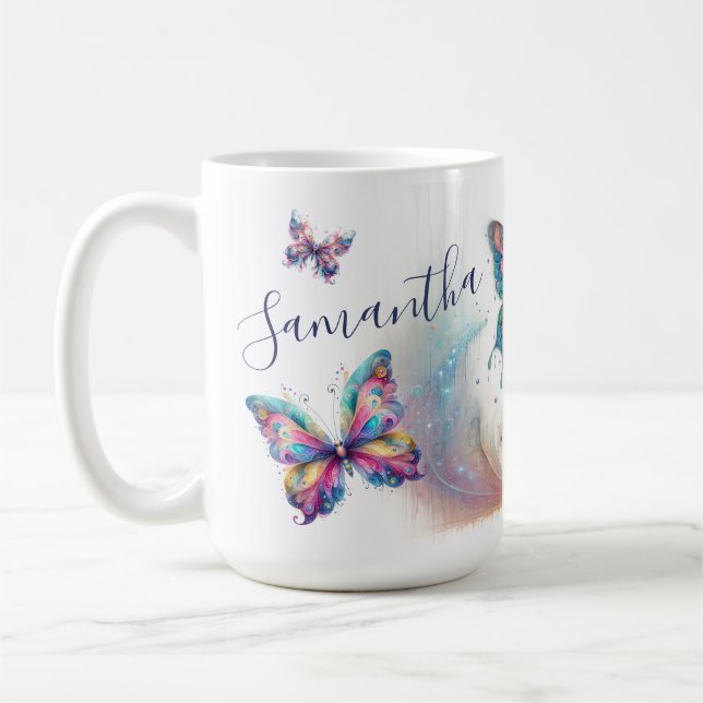 Personalized Pastel Butterfly Art Coffee Cup (Left)