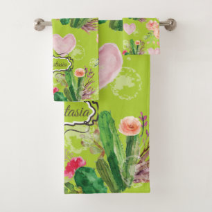 Personalized Pastel Cactus Bath Towel Set