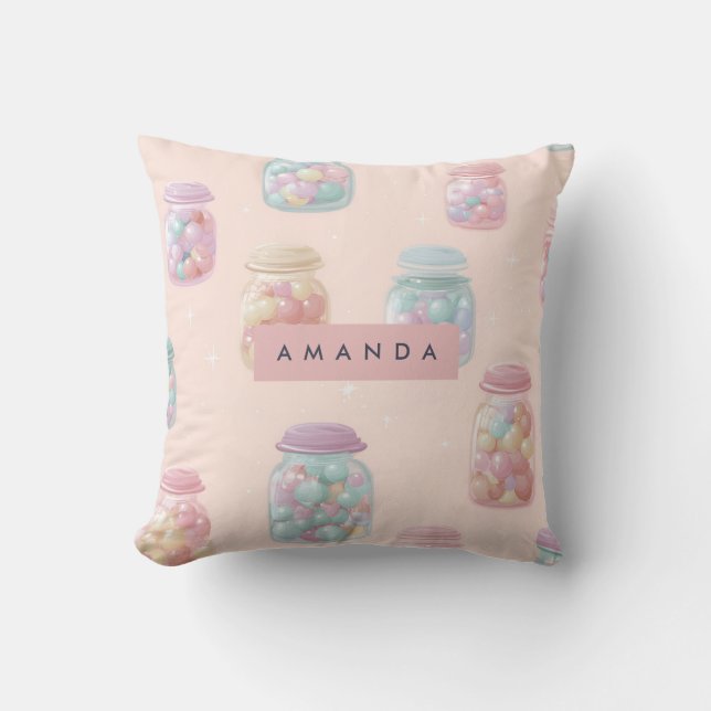 Personalized Pastel Candy Jar Pattern Throw Pillow (Front)