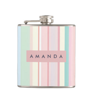 Personalized Pastel Candy Stripe Design Hip Flask