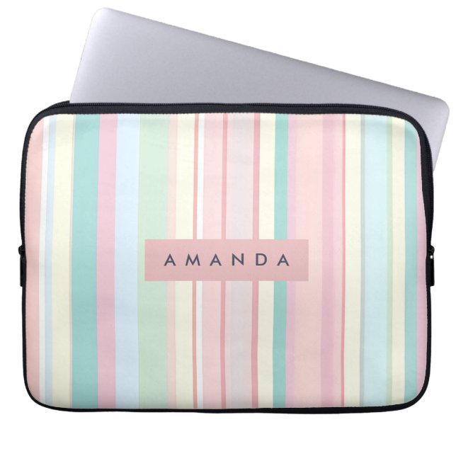 Personalized Pastel Candy Stripe Design Laptop Sleeve (Front)