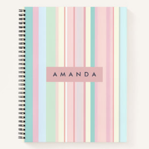Personalized Pastel Candy Stripe Design Notebook