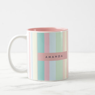 Personalized Pastel Candy Stripe Design Two-Tone Coffee Mug