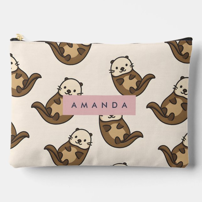 Personalized Pastel Charming Cat Pattern Accessory Pouch (Front)