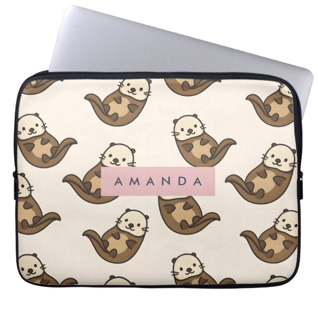 Personalized Pastel Charming Cat Pattern Laptop Sleeve (Front)