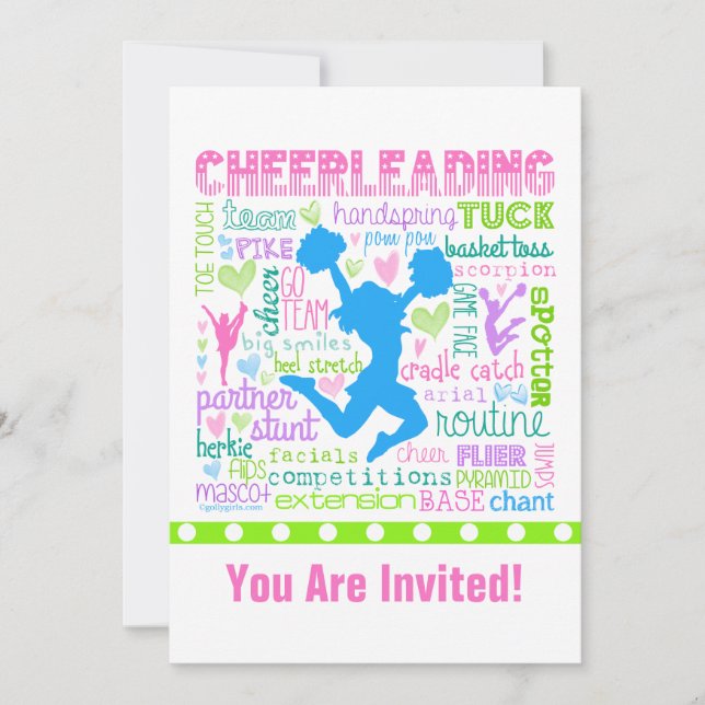 Personalized Pastel Cheerleading Words Typography Invitation (Front)