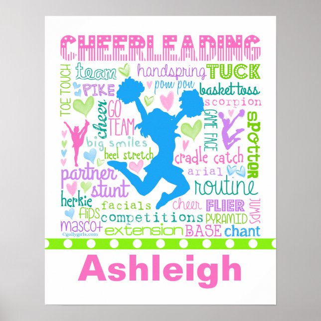 Personalized Pastel Cheerleading Words Typography Poster (Front)
