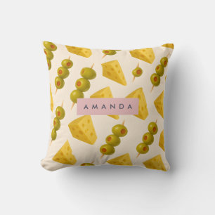 Personalized Pastel Cheese and Olive Pattern Throw Pillow