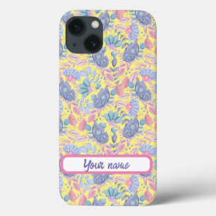Personalized Pastel Colour Birds and Flowers iPhone 13 Case