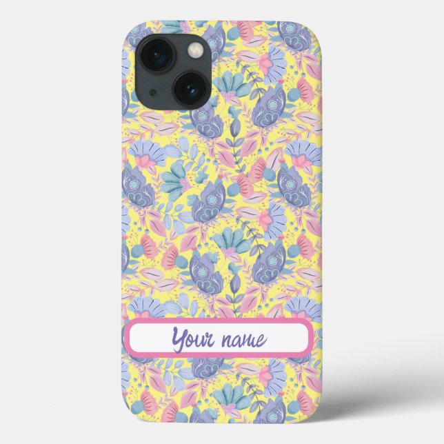 Personalized Pastel Colour Birds and Flowers Case-Mate iPhone Case (Back)