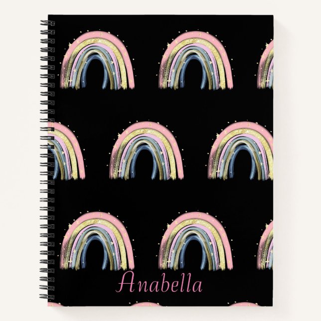 Personalized Pastel Colour Rainbow Pattern Notebook (Front)