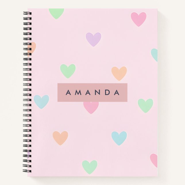 Personalized Pastel Colourful Heart Pattern Notebook (Front)
