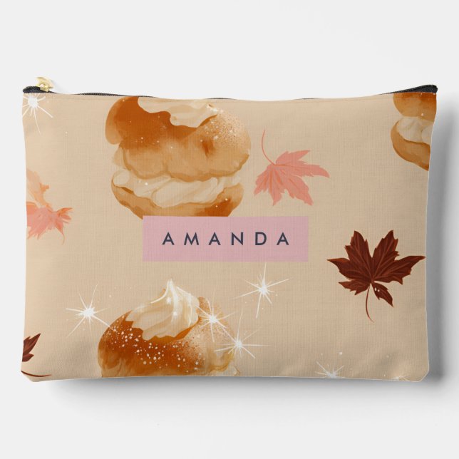 Personalized Pastel Cream Puff Pastry Pattern Accessory Pouch (Front)