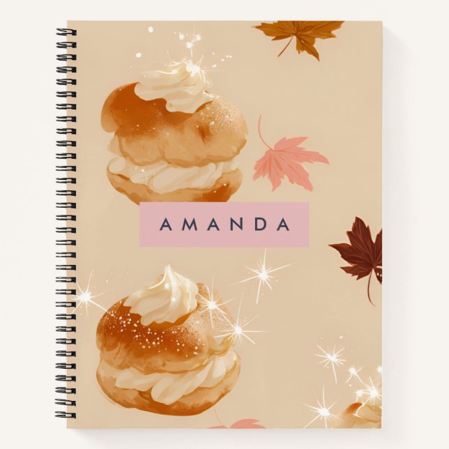 Personalized Pastel Cream Puff Pastry Pattern Notebook (Front)