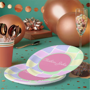 Personalized Pastel Custom Name Birthday Party Paper Plate