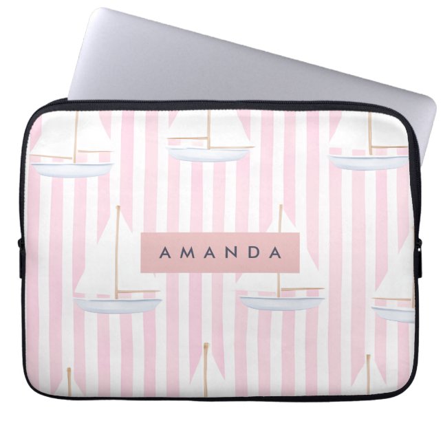 Personalized Pastel Cute Boat Pattern Laptop Sleeve (Front)