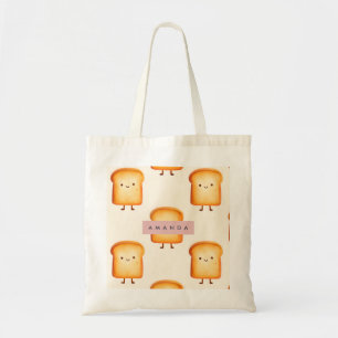 Personalized Pastel Cute Smiling Toast Pattern Tote Bag