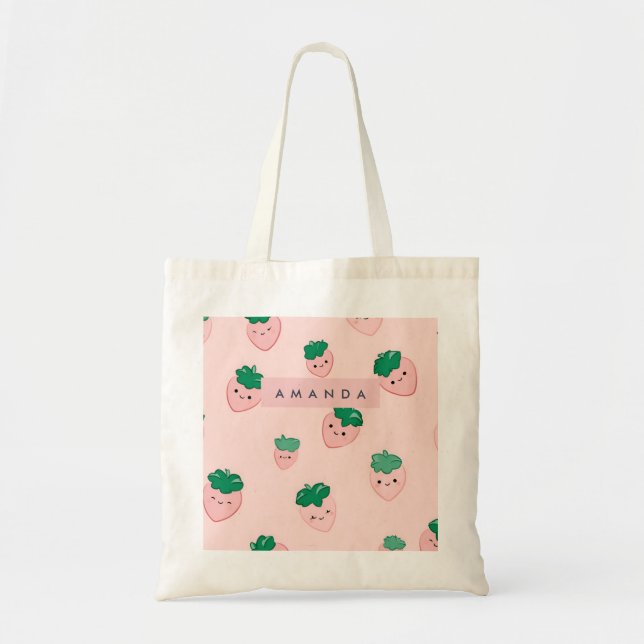 Personalized Pastel Cute Strawberry Pattern  Tote Bag (Front)