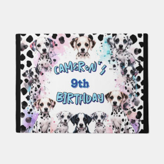Personalized Pastel Dalmatian Puppy Birthday Doormat