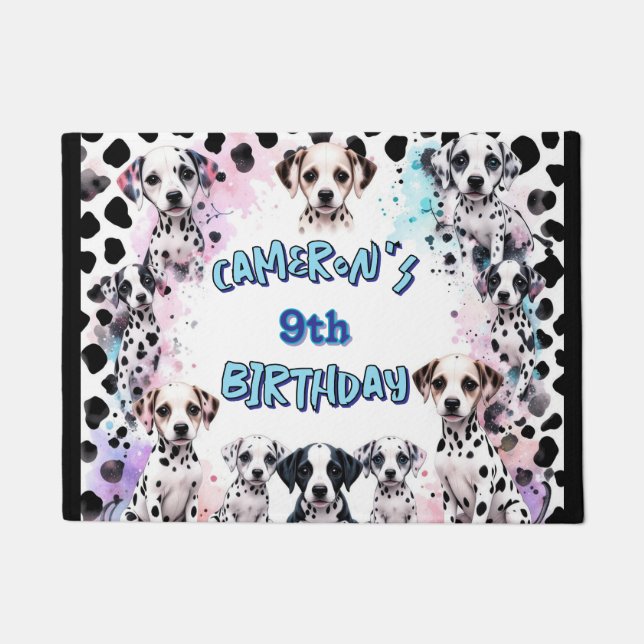 Personalized Pastel Dalmatian Puppy Birthday Doormat (Front)