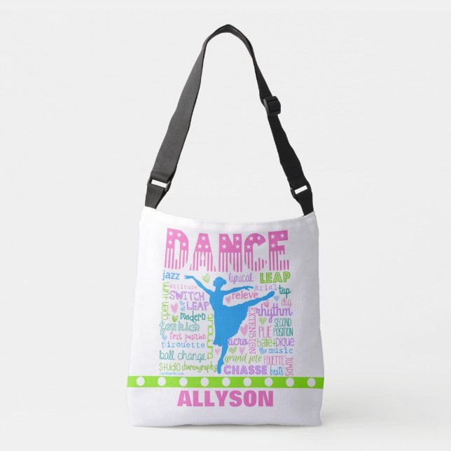 Personalized Pastel Dancer Words Typography Crossbody Bag (Front)