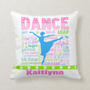Personalized Pastel Dancer Words Typography Throw Pillow