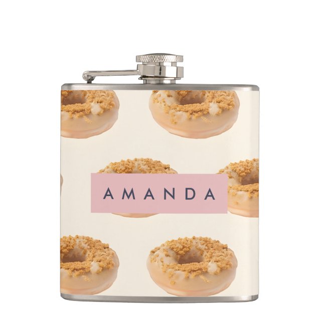 Personalized Pastel Doughnut Sprinkle Pattern Hip Flask (Front)