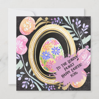 Personalized Pastel Easter Egg Botanical Frame Holiday Card