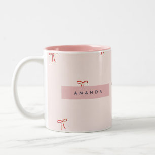 Personalized Pastel Elegant Ribbon Pattern Two-Tone Coffee Mug