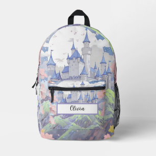 Personalized Pastel Fairytale Castle Watercolor Printed Backpack