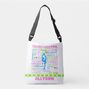 Personalized Pastel Figure Skater Words Typography Crossbody Bag