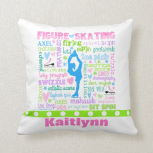 Personalized Pastel Figure Skater Words Typography Throw Pillow