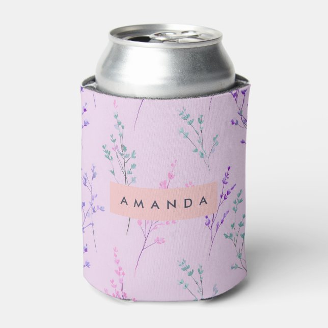 Personalized Pastel Floral, Elegant  Can Cooler (Can Front)