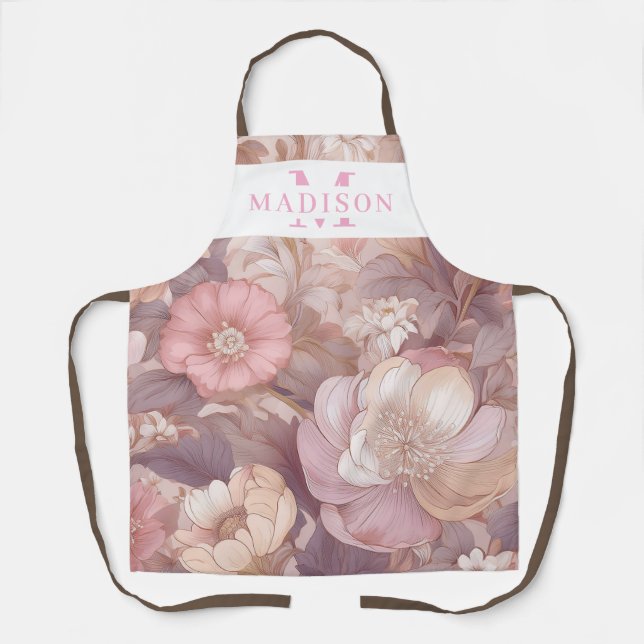 Personalized Pastel Floral with Name & Monogram Apron (Front)