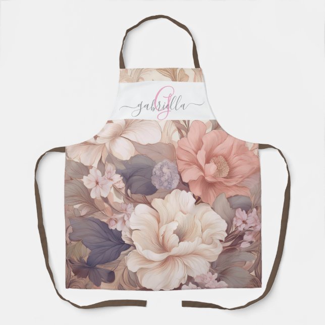 Personalized Pastel Floral with Name & Monogram Apron (Front)