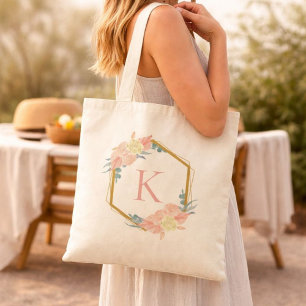 Personalized Pastel Floral Wreath Bridesmaid Tote Bag