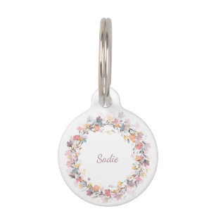 Personalized Pastel Floral Wreath Name Phone Pet Tag