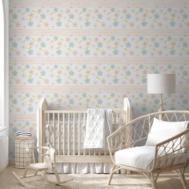 Personalized Pastel Flowers Baby Name Wallpaper (Kids)